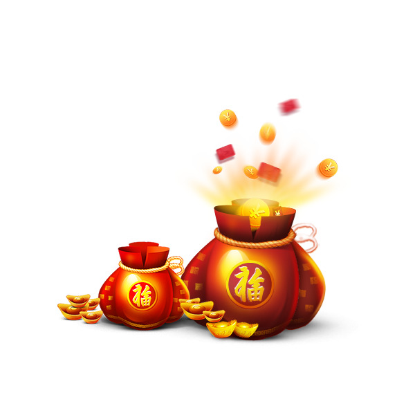 新年福袋PNG素材，红黄喷绘，高清透明，节日元素一键下载