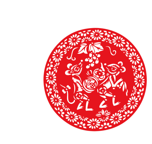 鼠年传统中国风窗花PNG素材，高清透明图片，元旦春节元宵节日元素下载