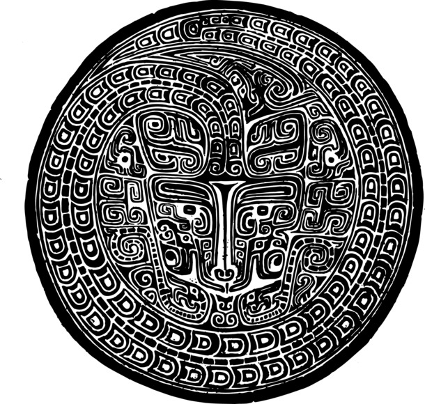 中国风青铜器圆盘线描画PNG透明图片，高清文物装饰元素，设计素材下载