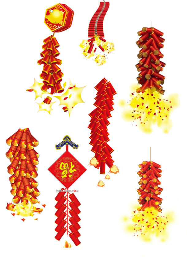 【高清PNG透明】爆竹爆炸场景素材，元旦春节元宵节日元素，PSD设计素材下载