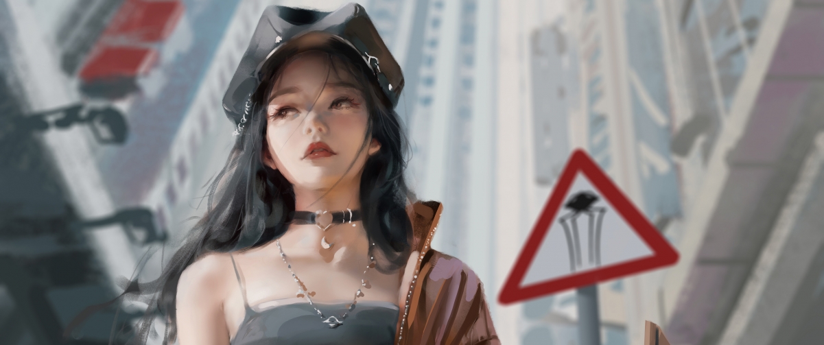 可爱女孩时尚帽子壁纸，高清4K动漫厚涂，带鱼屏3440x1440，免费下载