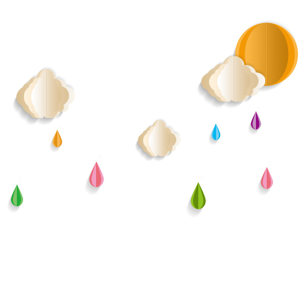 折纸白云雨滴PNG素材，高清立体漂浮元素，设计必备！