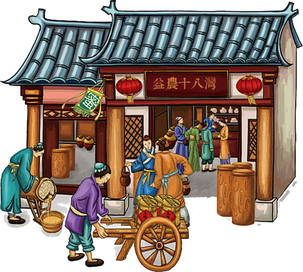 传统文化集市风情，民间风俗与风土人情手绘PNG图片素材，高清透明下载