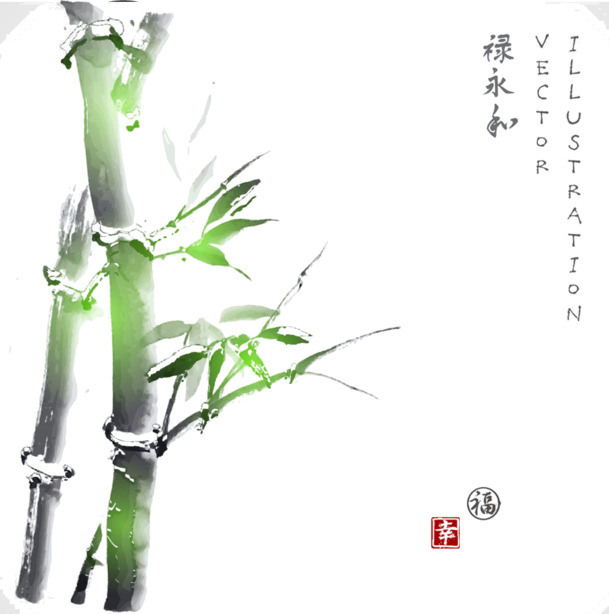 水墨竹子PNG透明图，高清装饰元素，墨迹笔触设计素材下载