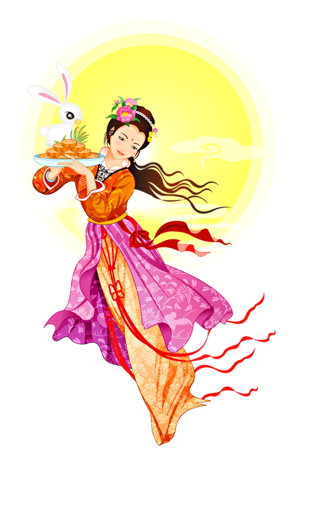 中秋节嫦娥高清PNG透明图，节日元素PSD设计素材免费下载