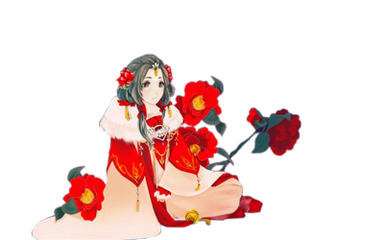 古典端午风情，水墨红衣妖娆美女PNG透明高清图片，节日元素设计素材下载