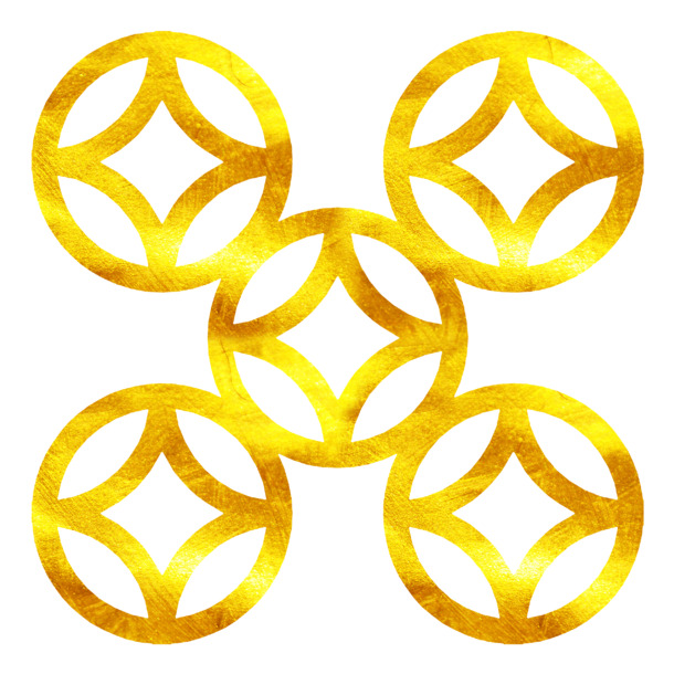 中国风烫金渐变金钱花纹PNG透明图片，高清免抠装饰元素，设计素材下载
