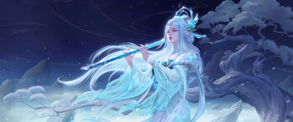 露娜霜月吟绝美壁纸，王者荣耀高清4K带鱼屏，3440x1440超清下载