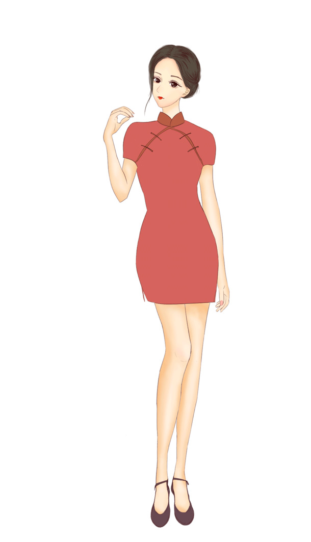 手绘民国动漫旗袍美女，高清PNG透明图片素材，卡通手绘元素，免费下载