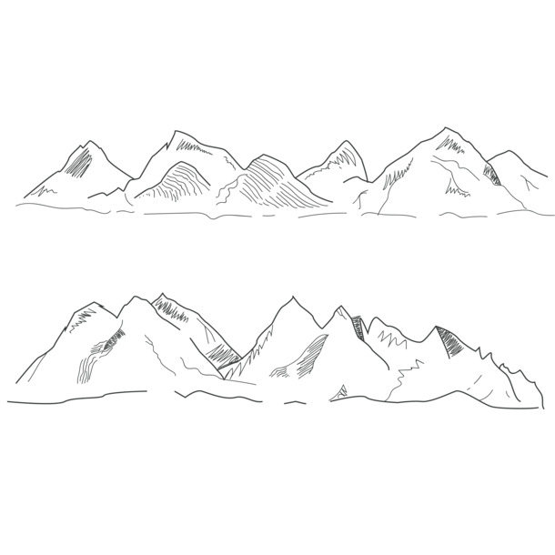 手绘山峰山脉PNG透明免抠素材，高清下载