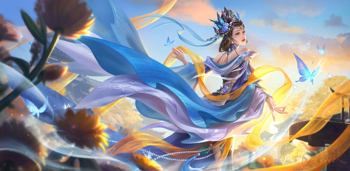 三国杀蔡贞姬，蝶舞翩跹，绝美4K高清壁纸，4096x2000分辨率，免费下载