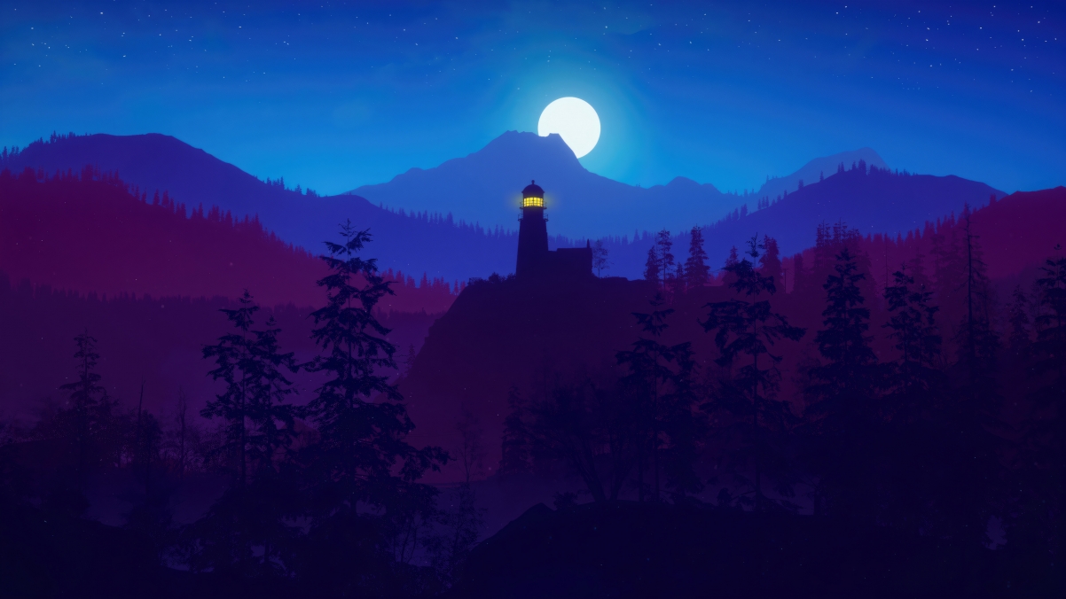 《Alan Wake 2》游戏绝美风景，夜晚灯塔森林4K超清壁纸，3840x2160高清下载