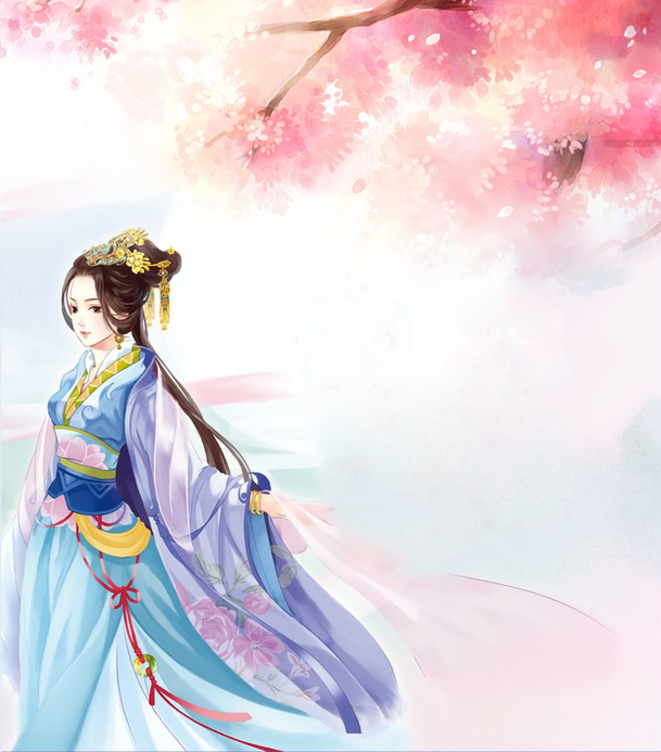 古风美女手绘插画，淡雅高清PNG透明背景，卡通手绘设计素材下载