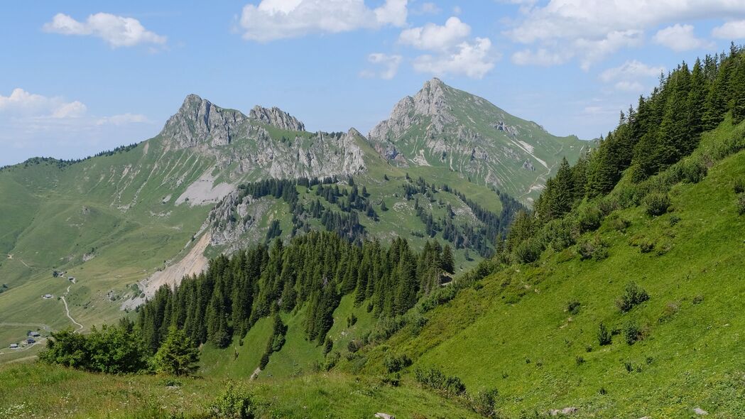 绝美山脉景观，树木葱茏山谷，高清4K草地自然壁纸（3840x2160）免费下载