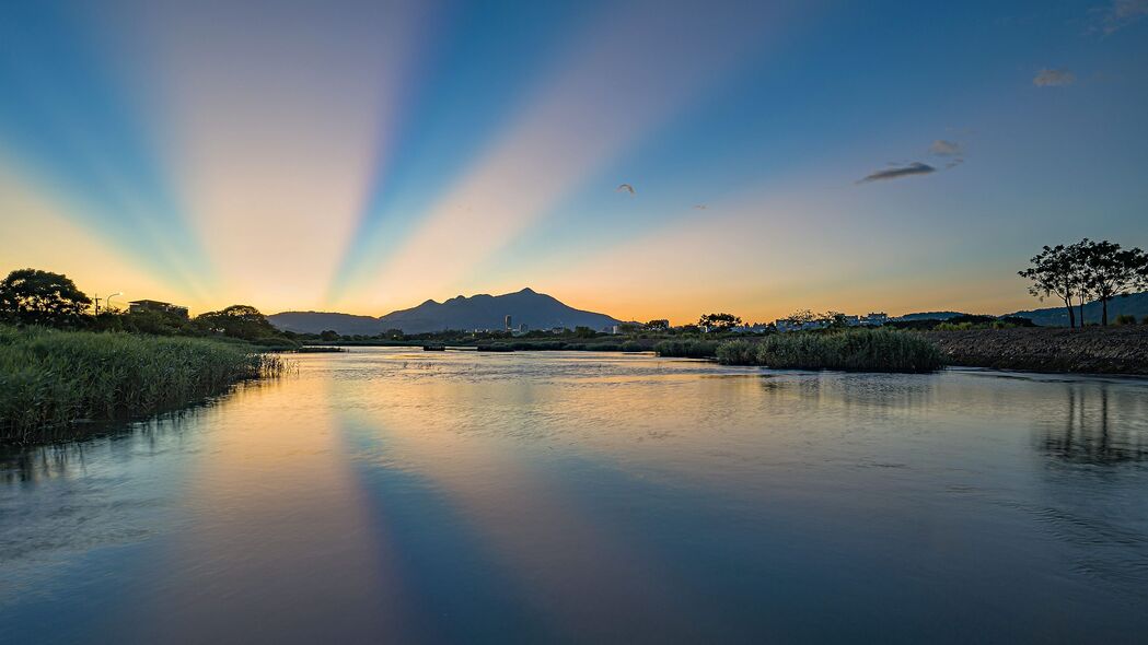 河流山脉自然景观，日出美景4K壁纸，3840x2160超清下载