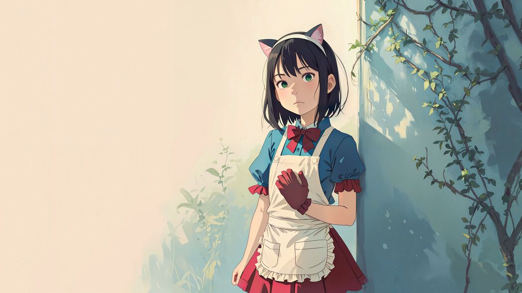 动漫女仆女孩耳朵手套主题4K超高清壁纸，3840x2160分辨率免费下载