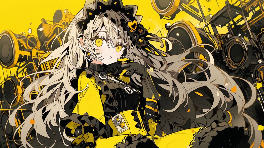 动漫女孩花环连衣裙手套，高清4K黄色壁纸，3840x2160分辨率下载