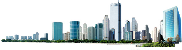 春季城市建筑景观PNG透明图，高清植物装饰元素，设计素材下载