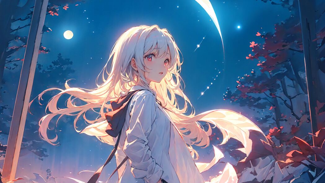 动漫女孩秀发飘逸，戴兜帽闪耀星星，4K超清壁纸3840x2160免费下载