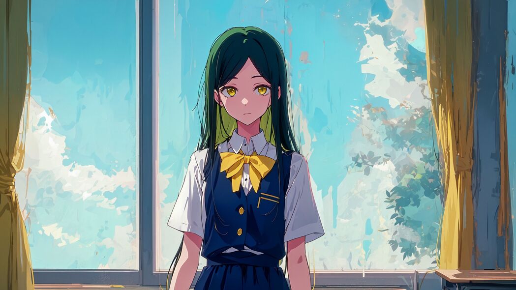 女孩背心窗边动漫风，超清4K壁纸3840x2160免费下载