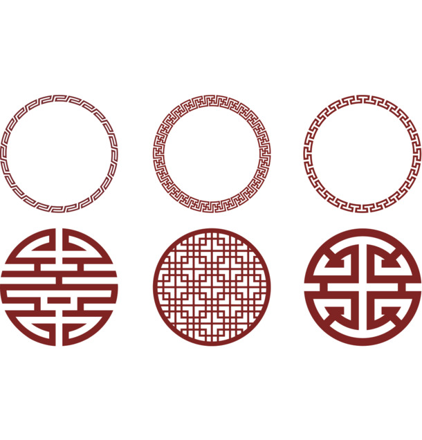 中式圆形图案素材，高清PNG透明免扣元素，助力创意设计