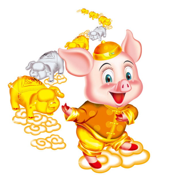 金猪送福高清PNG透明图片，元旦春节元宵节日元素，设计素材下载