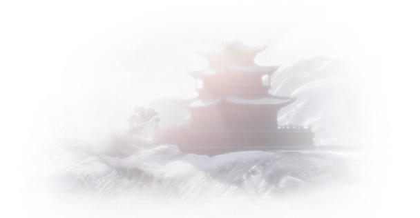 白云缭绕中的古寺建筑PNG透明图，国风装饰元素免费下载