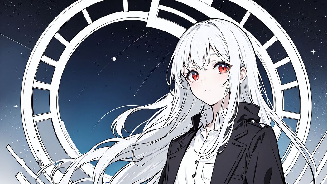 女孩风衣衬衫星空动漫，超高清4K壁纸3840x2160，一键下载！