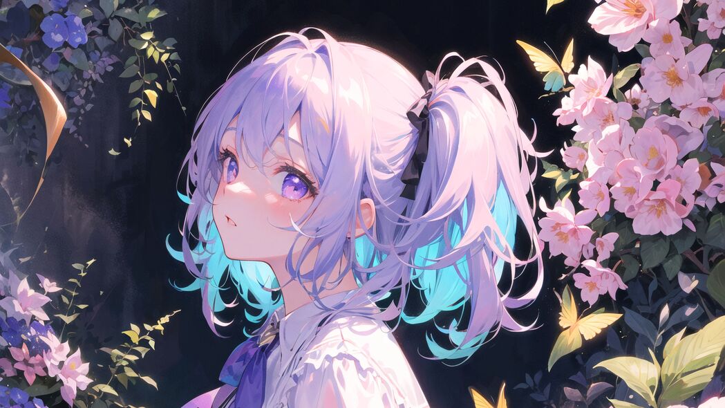 高清4K动漫壁纸，女孩蝴蝶结艺术花朵，3840x2160超清下载