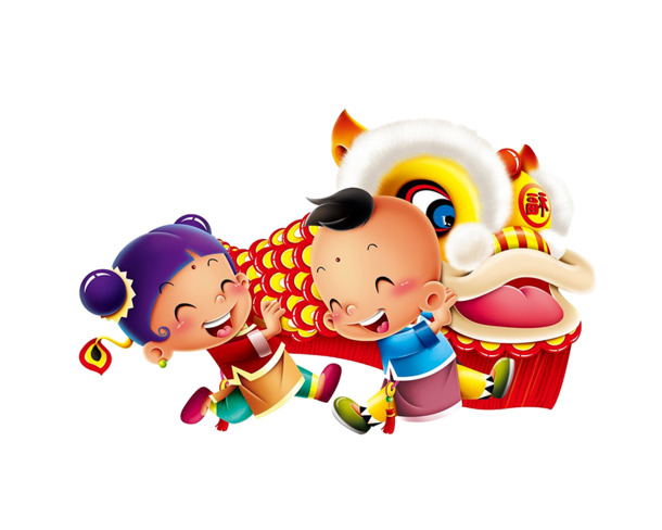 卡通舞狮PNG素材，高清透明，节日氛围满满，春节元宵设计必备！