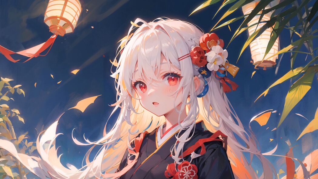金发女孩和服造型，花发夹点缀，绝美4K动漫壁纸，3840x2160超清下载