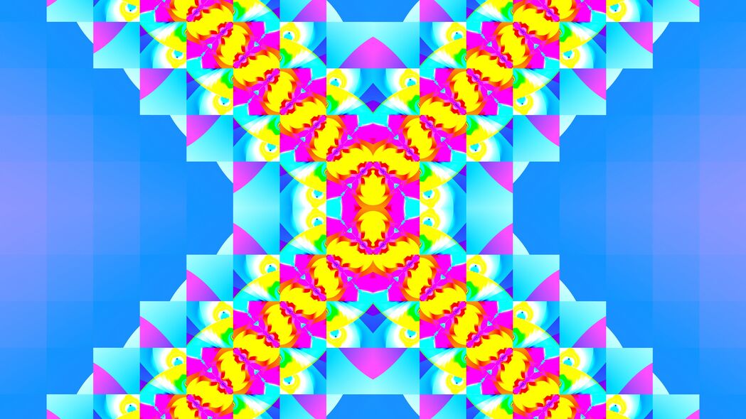 分形艺术之美，黄蓝交织，明亮抽象，4K超清壁纸，3840x2160高清下载