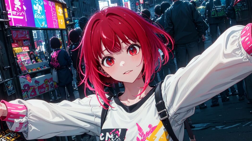 女孩携包漫步街头，皮带闪耀，动漫风格4K超清壁纸（3840x2160）下载