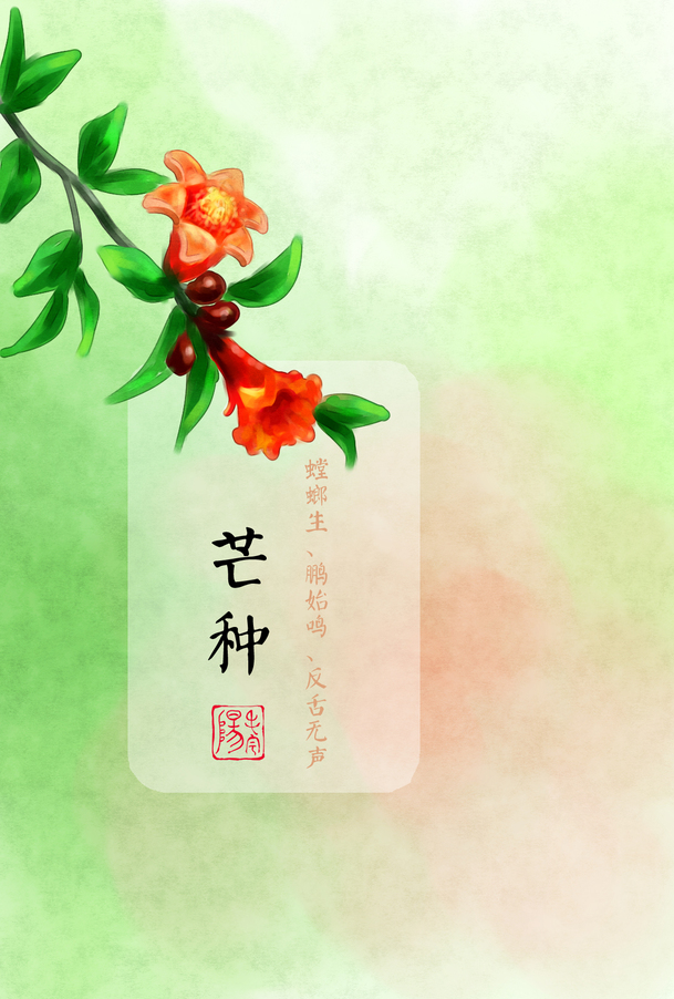 芒种节气卡通手绘，红色花朵高清PNG透明背景素材下载