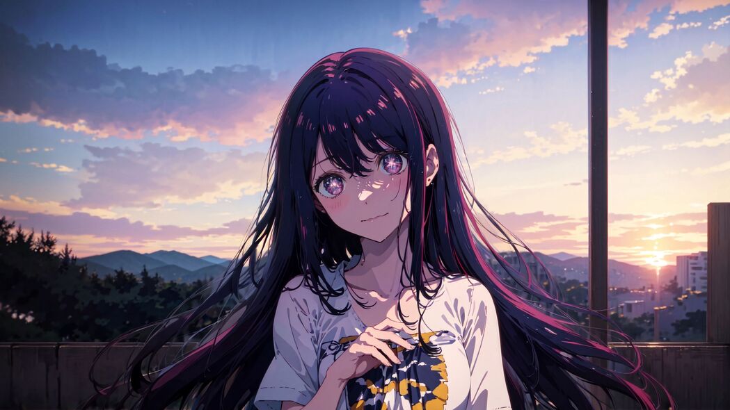 女孩姿态微笑星辰动漫，超清4K壁纸，3840x2160高清下载