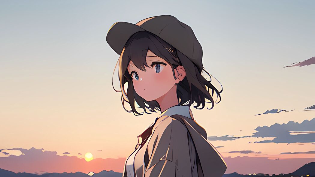 动漫女孩戴帽子畅游大海，4K超清壁纸3840x2160免费下载