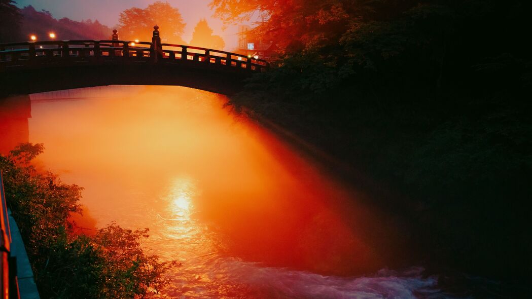 桥与河映日暮，深色光影4K壁纸，高清3840x2160背景图片下载