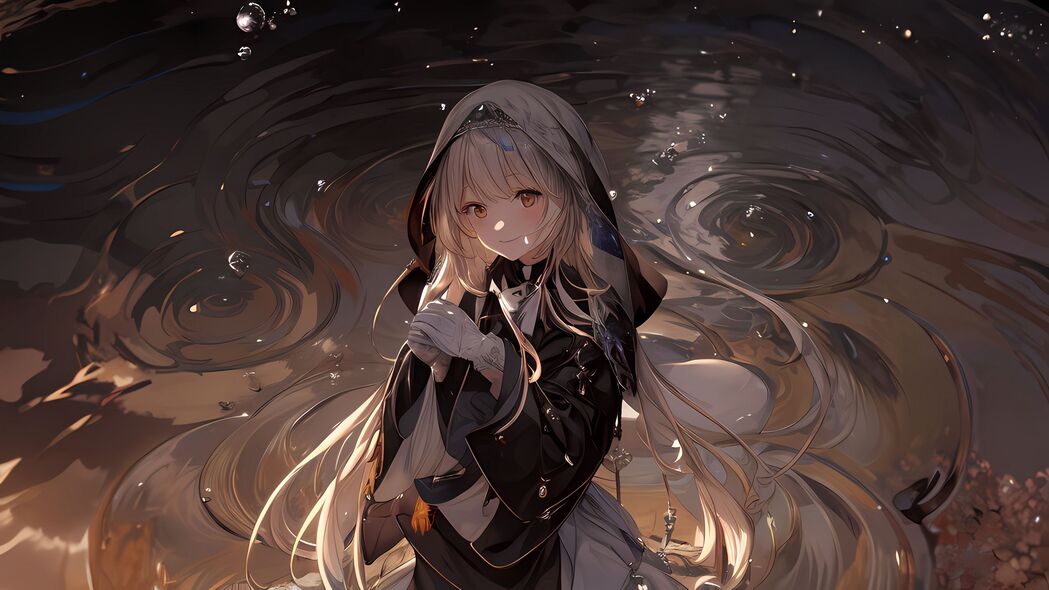女孩微笑斗篷水景，精选4K动漫壁纸，高清3840x2160免费下载