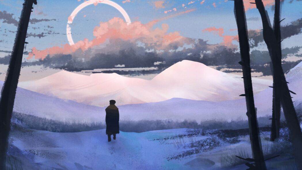 冬日剪影，雪景雪堆与云朵交织的艺术，4K高清壁纸3840x2160，精美下载