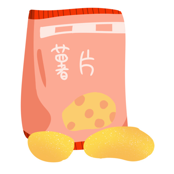 红色袋装薯片插画PNG素材，高清透明免扣元素，轻松下载设计新灵感！