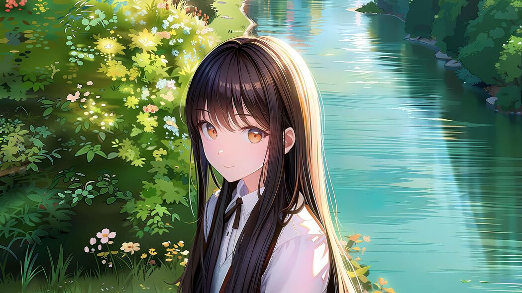 女孩与河流的温馨家园，超清4K动漫壁纸，3840x2160高清下载