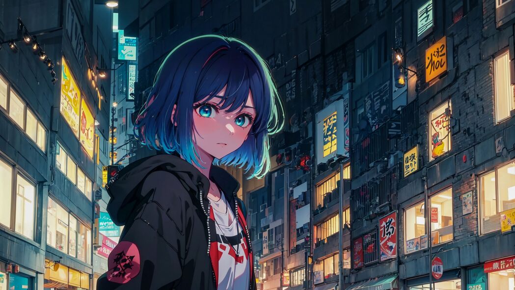 女孩动漫连帽衫主题，超清4K城市壁纸，3840x2160高清下载