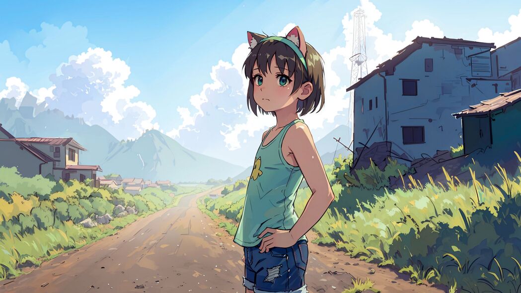 动漫女孩耳朵边框短裤4K壁纸，超清3840x2160分辨率，高清下载