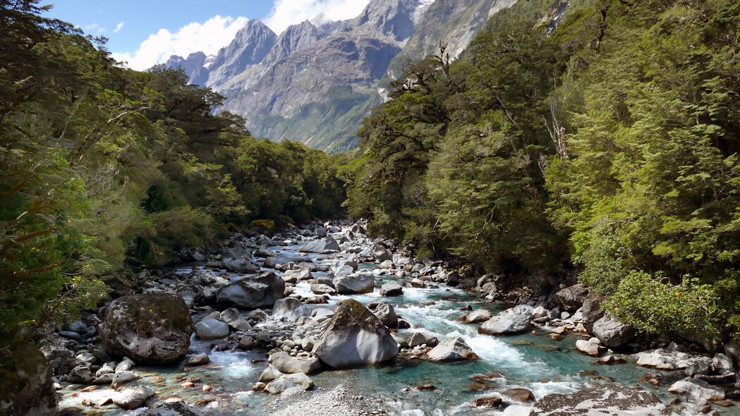 自然之美，石头、河流、山脉、树木，高清4K壁纸，3840x2160超清风景图片下载