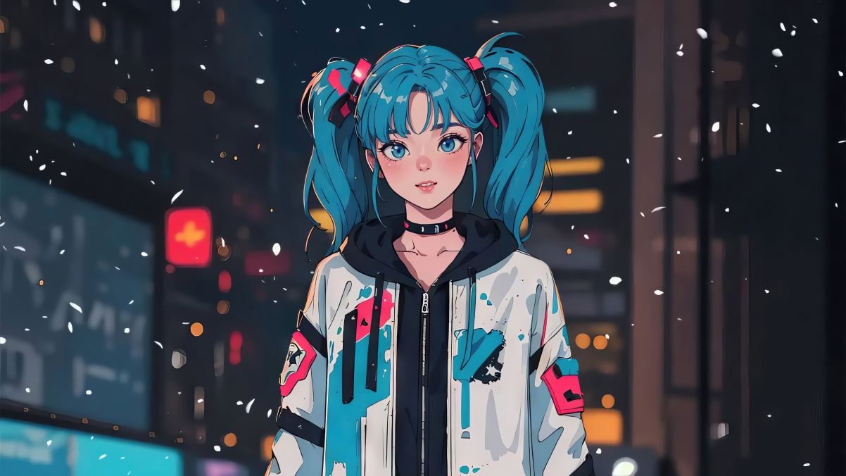 动漫女孩双马尾辫雪城主题，4K超高清壁纸下载（3840x2160）
