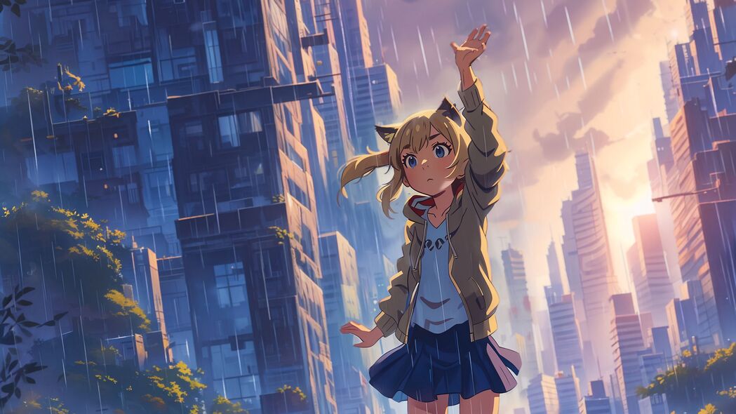 女孩雨中姿态，绝美4K动漫壁纸，3840x2160超清下载