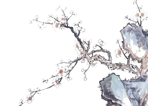 水墨梅花PNG透明图，高清装饰元素，笔触墨韵设计素材下载