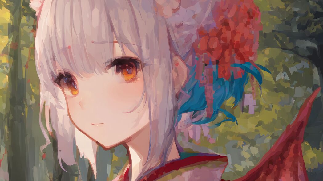 女孩和服花绘，动漫风格4K超清壁纸，3840x2160分辨率免费下载