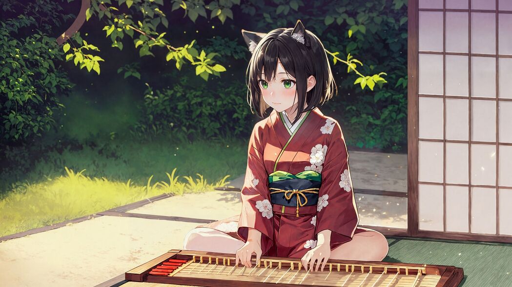 女孩和服之韵，耳畔树影，高清4K动漫壁纸（3840x2160）免费下载