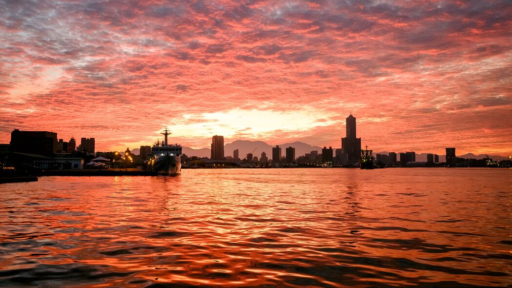 大海日落晚景，4K超清壁纸，建筑之船，3840x2160高清下载